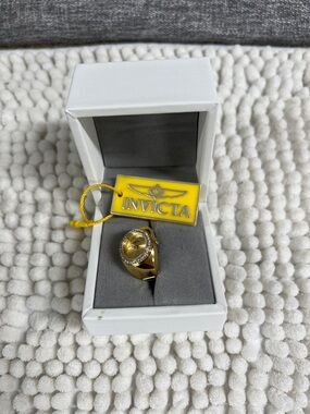 Invicta Gold Tone Crystal-Trim Ring Watch